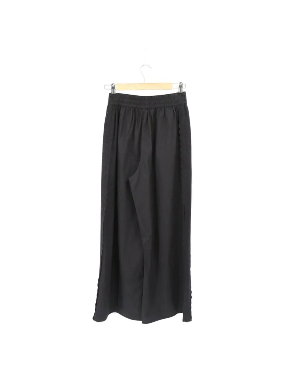 Sonmer Embroidered Lace Trim Sides Black Wide Leg Pants L